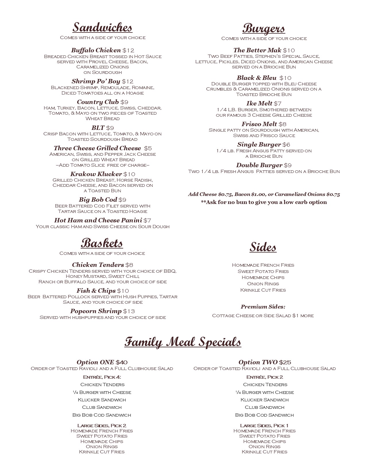 Our Menu - Franklin County Country Club